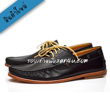 X505 รองเท้า Boatshoes หนังเรียบพื้นไม้สีดำ