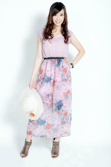 Maxi Modern Pink Flowers Dress