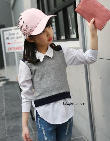 *Sales เด็กโต-เสื้อสีเทาปกเชิ้ตแขนยาวสีขาว ไซส์ 120 รหัส KKK593B